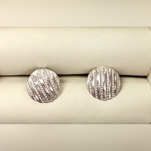 .925 Silver Textured Round Stud Earrings - Classic Women's Jewelry 1/2”